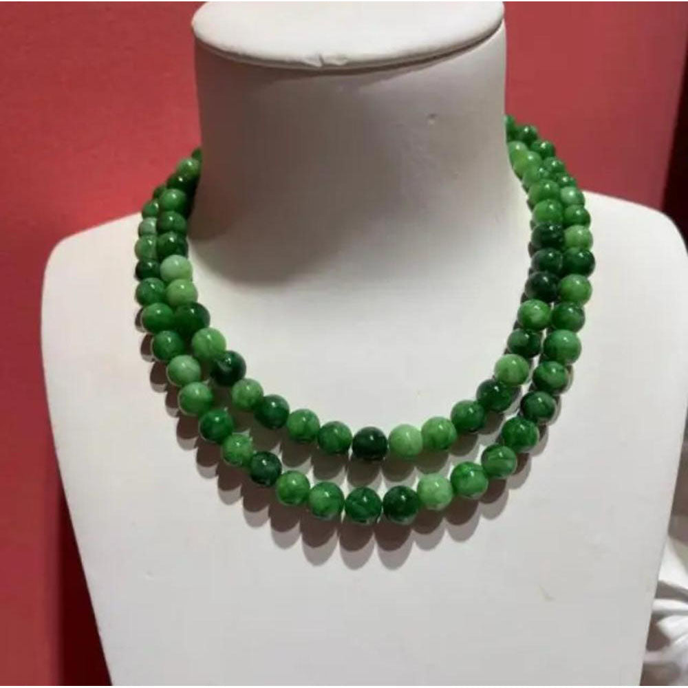 Round Bead Natural Stone Necklace With Emerald Beads Long Elegant Design