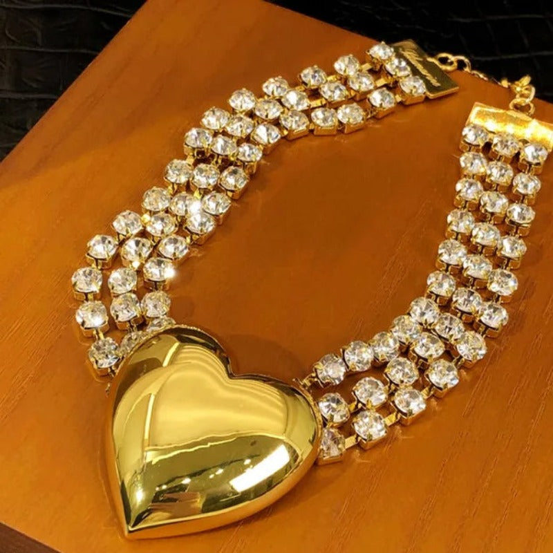 Veile Studios Fashionable Multi-Layer Heart Crystal Inlaid Necklace Luxury Choker Jewelry