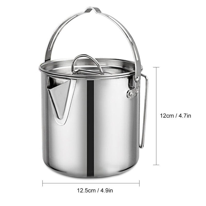 1.2L Outdoor Stainless Steel Kettle Climbing Teapot Portable Hanging Cooker Picnic Pot