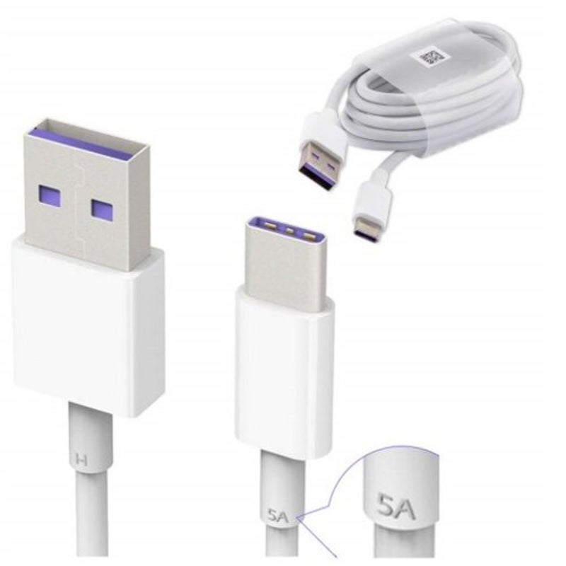 1.5M 5A Usb Type C Super Fast Charging Cable For Huawei P30 Pro / Mate 20 P20 P10 White