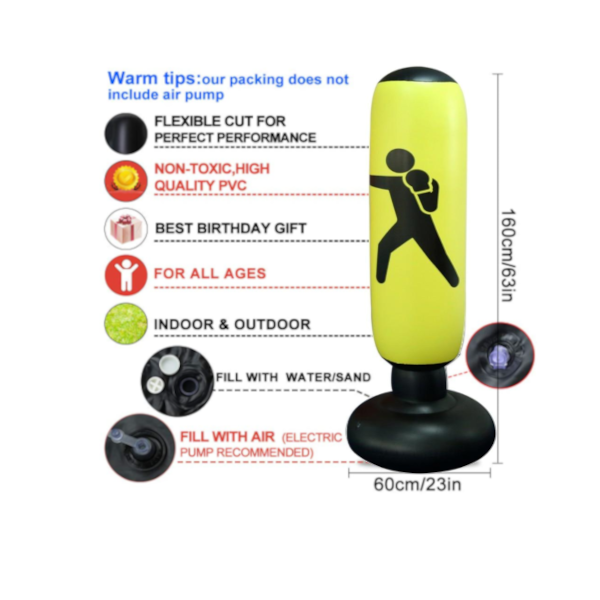 1.6M Yellow Inflatable Standing Boxing Bag Water Base Stress Punching Gym