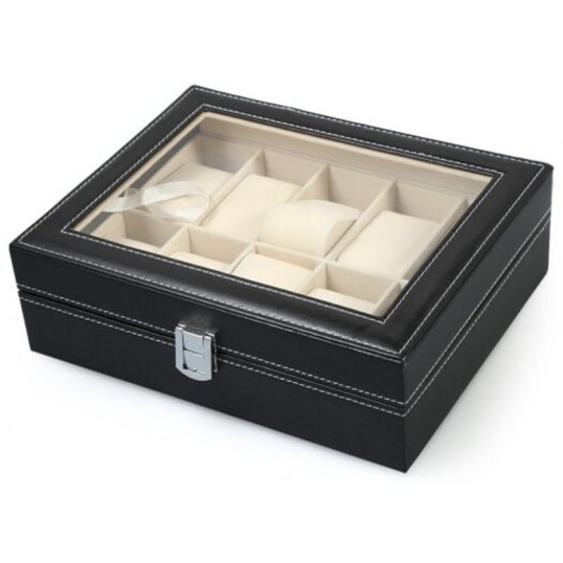 10 Grids Pvc Leather Watch Case Black