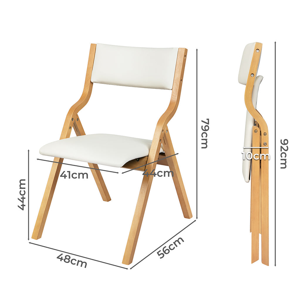 Set Of 2 Foldable Pu Dining Chairs Beige For Compact Storage And Stylish Seating