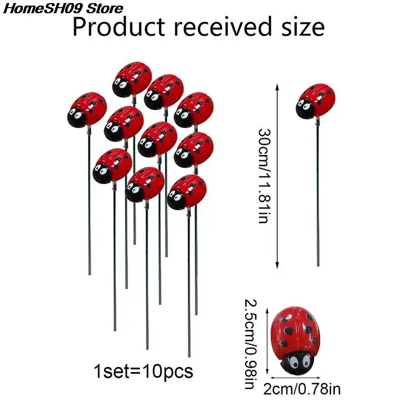 10Pcs Ladybug Insect Stakes Flower Pots Garden Yard Plant Decorations Ornaments