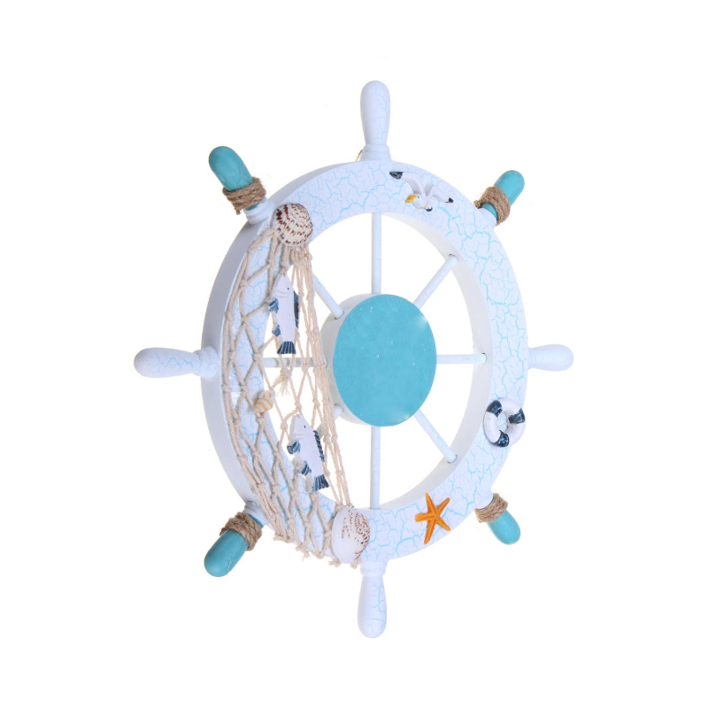 11'' Beach Boat Ship Steering Wheel Nautical Fish Net Shell Wall Decoration