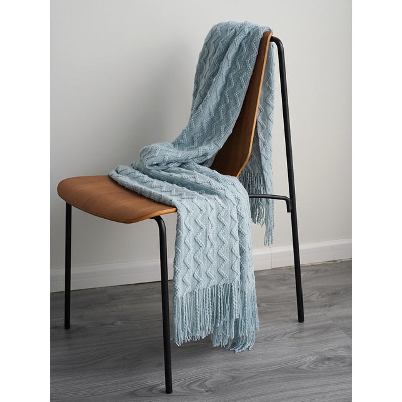 125Cm X 200Cm Warm Cozy Knitted Throw Blanket Light Blue