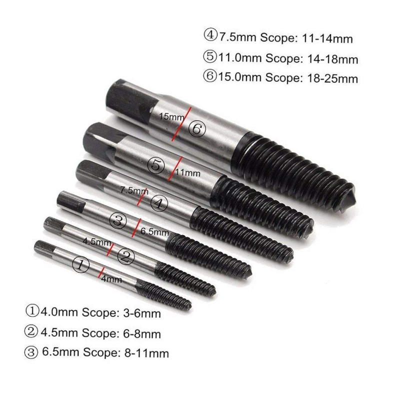 12Pcs Stud Screw Extractor Remover Tool Set Reverse Thread Easy Out 3-25Mm