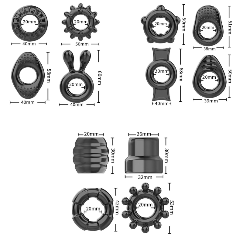 12 / Pcs Stretchy Black Cock Rings Penis Sleeves Men Ejaculation Delay