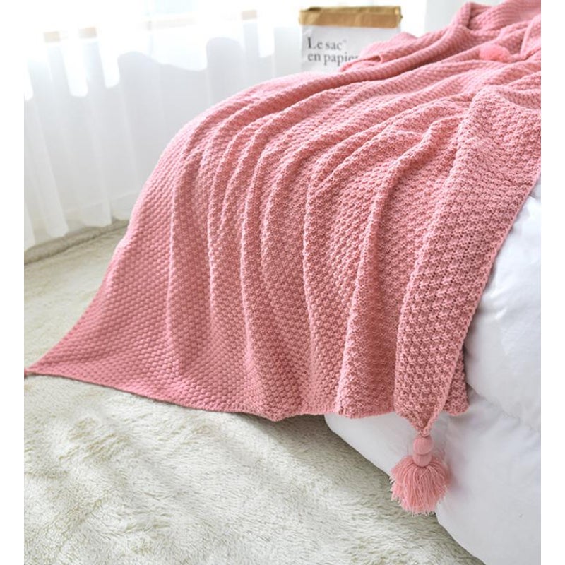 130Cm X 170Cm Warm Cozy Knitted Throw Blanket Pink