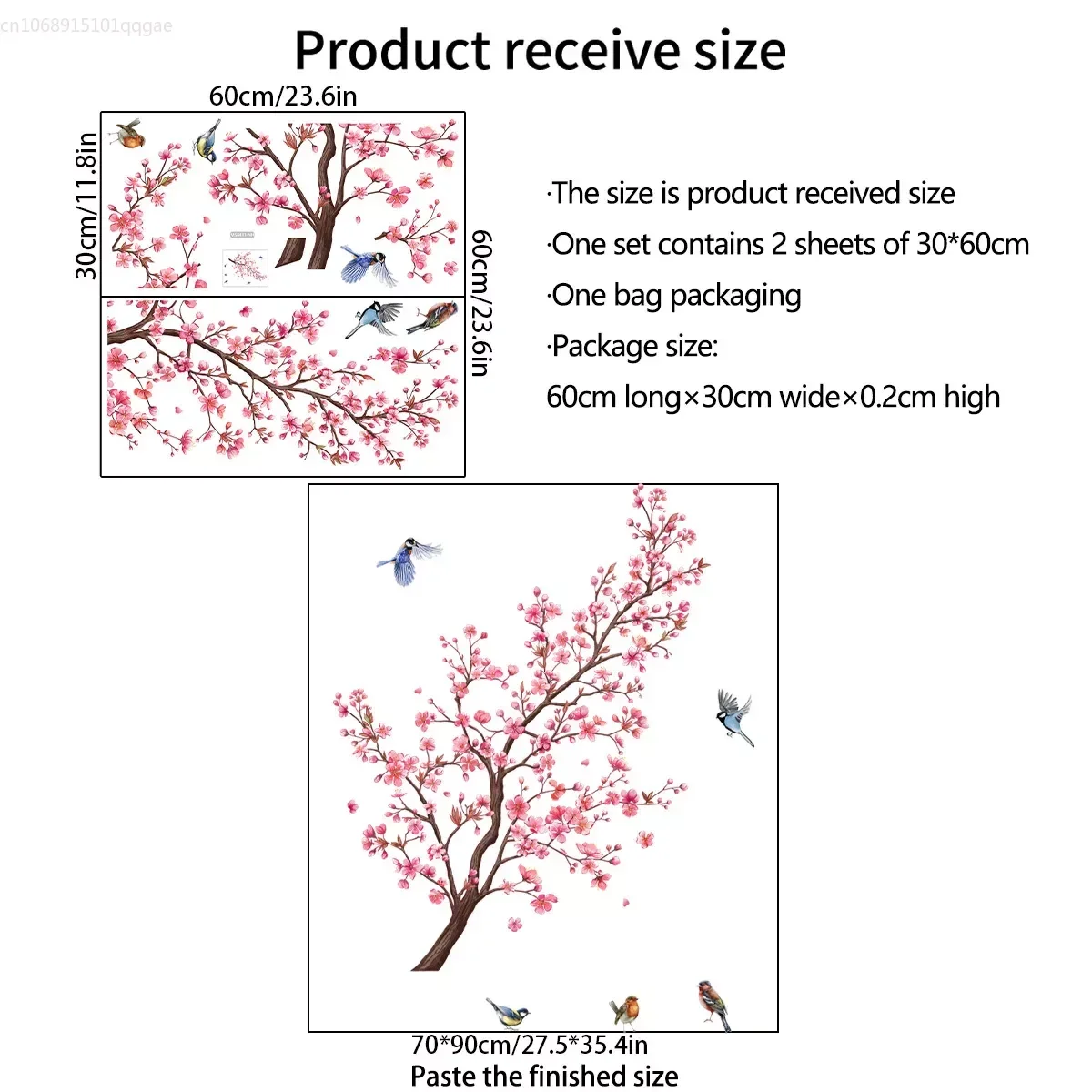 Wall Stickers Pink Plum Tree Birds Home Room Decoration Poster Bedroom Adhesive Wallpaper Furniture House Interior