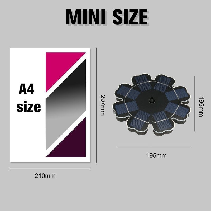 195Mm / 7.68 Inch Solar Power Fountain Flower Shape Panel Energy Saving Water Pump Black