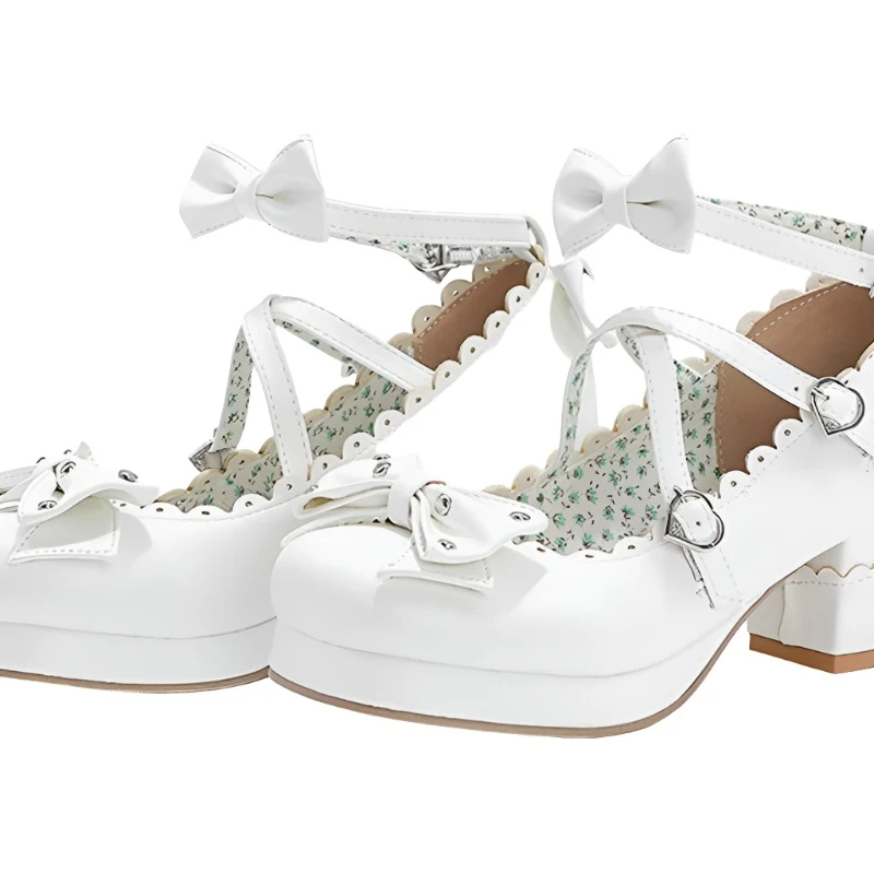 Reave Cat Women Mary Janes Pumps Cute Bowtie Princess Lolita Shoes Ladies Square High Heel Wedding Cosplay Big Size 48
