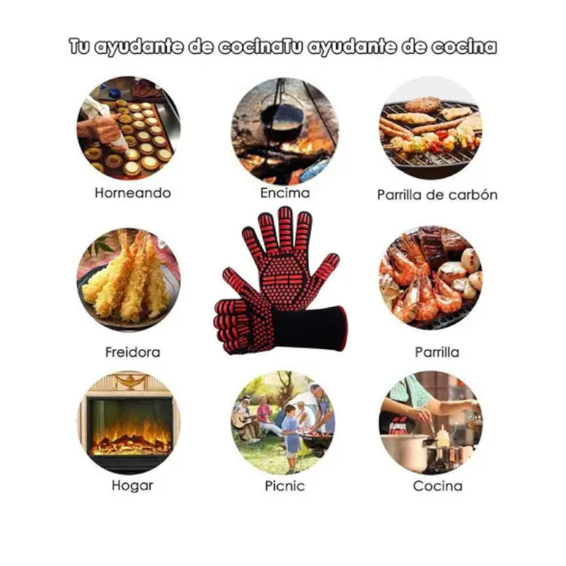 1 Pair Red Stripe Bbq Gloves Heat Resistant Oven Fireproof Flame Retardant Barbecue Cooking Microwave Tool