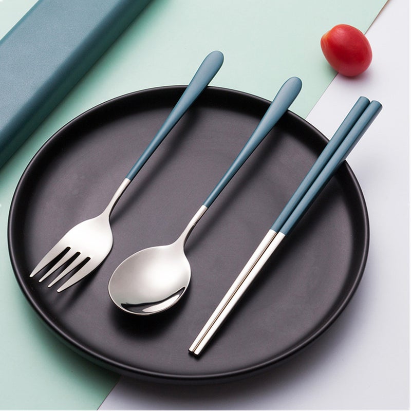 Dinnerware Set Stainless Steel Chopsticks Spoon Fork With Box Travel Lunch Student Utensil