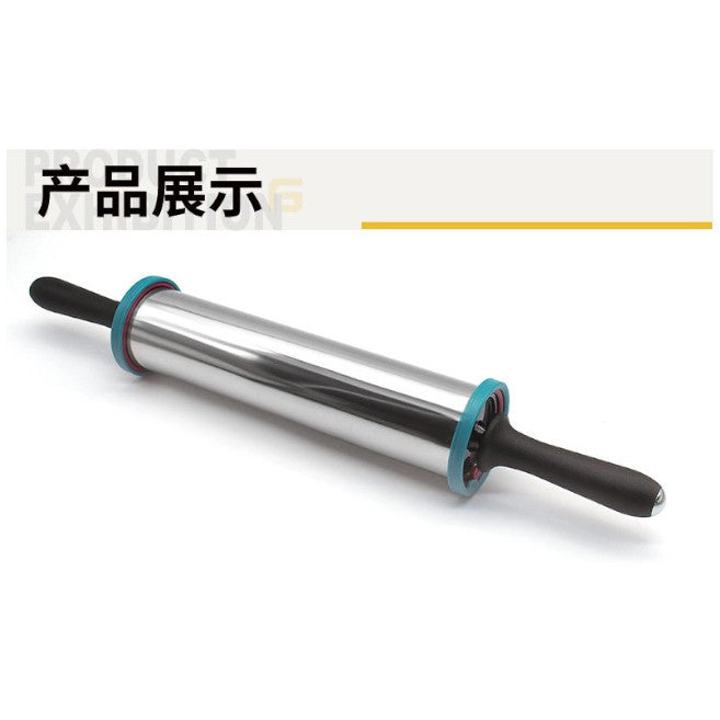 Stainless Steel Rolling Pin Dough Roller With 3 Removable Thickness Ring