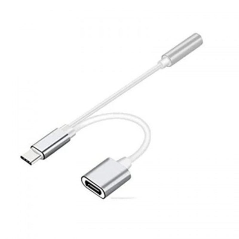 2 In 1 Usb C Type To 3.5Mm Headphone Audio Aux Jack Charge Adapter Cable Light Gray