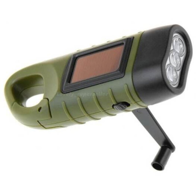 Rechargeable Led Flashlight Hand Crank Dynamo Solar Powered Torch Outdoor Jungle Green
