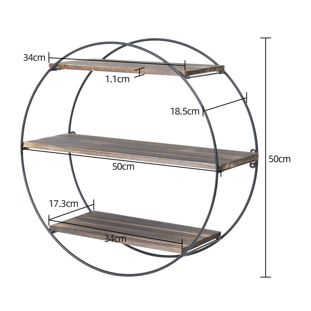 3 Tier Floating Wall Mounted Rustic Wood Metal Shelves