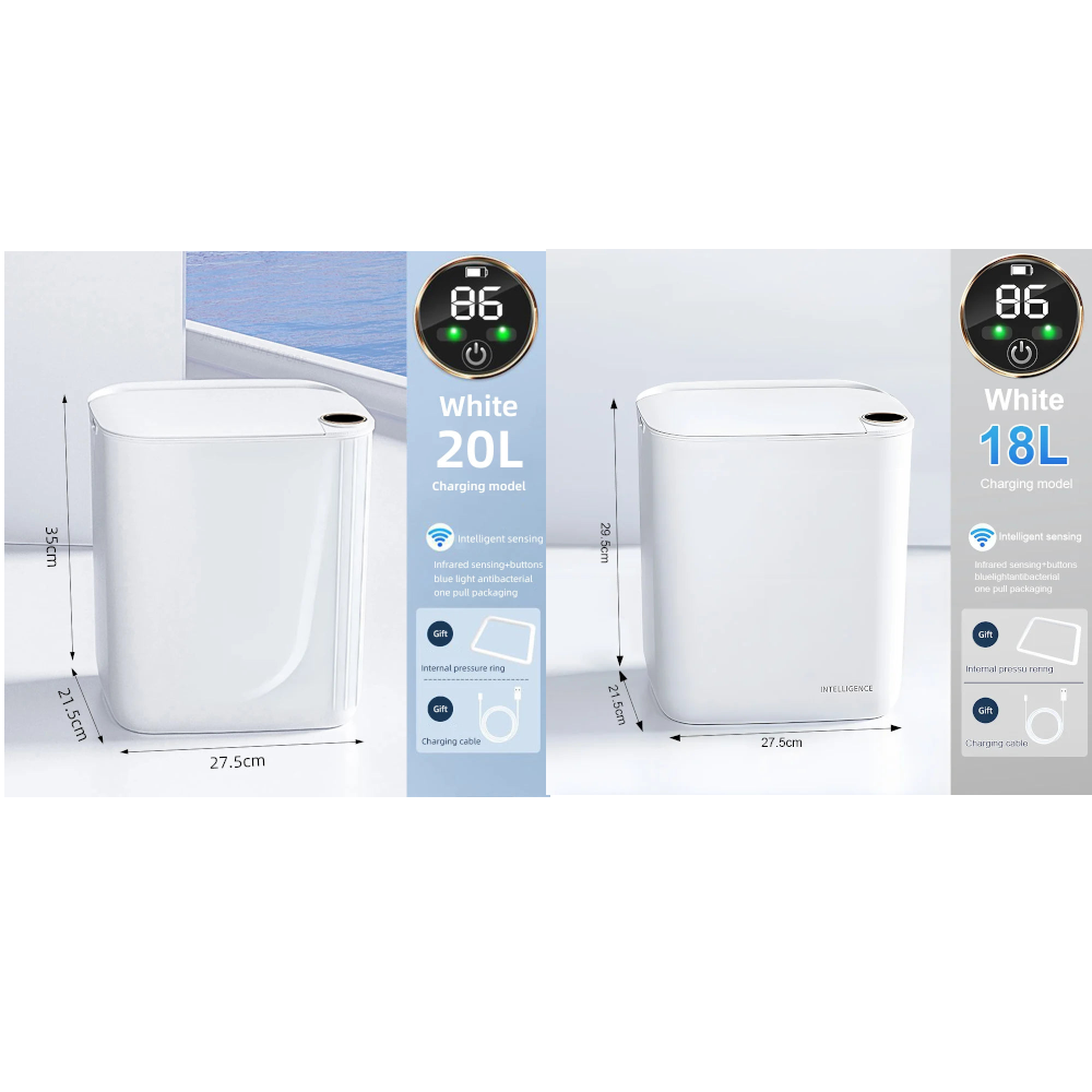 20L Smart Sensor Trash Can With Display Type Recharging Automatic Wastebin For Bathroom Kitchen Toilet Wastebasket Home