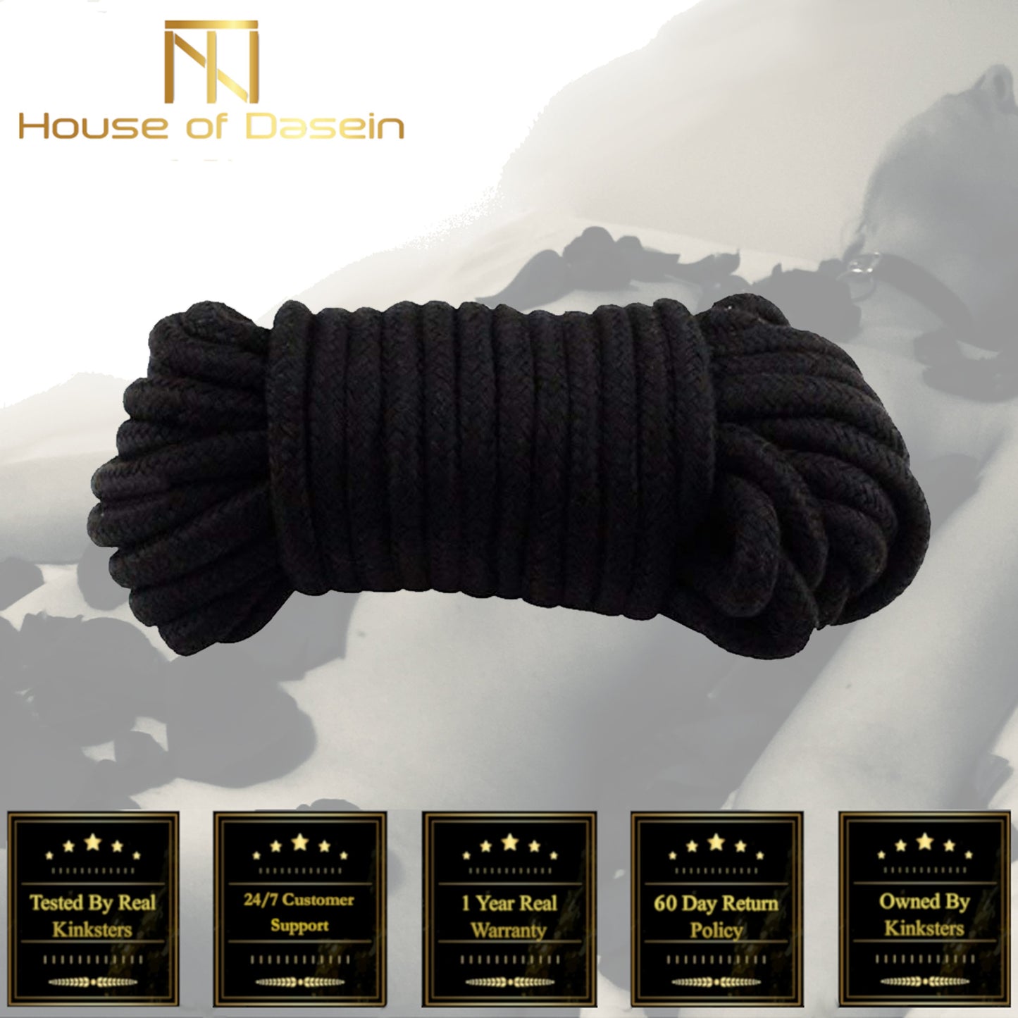 20M Black Soft Cotton Knitted Rope Bondage Restraints Bdsm Kink Fetish