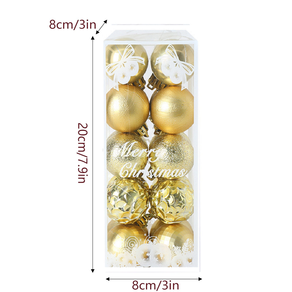 20Pcs 4Cm Christmas Tree Ball Hanging Multi-Styles Electroplating Decor Gold