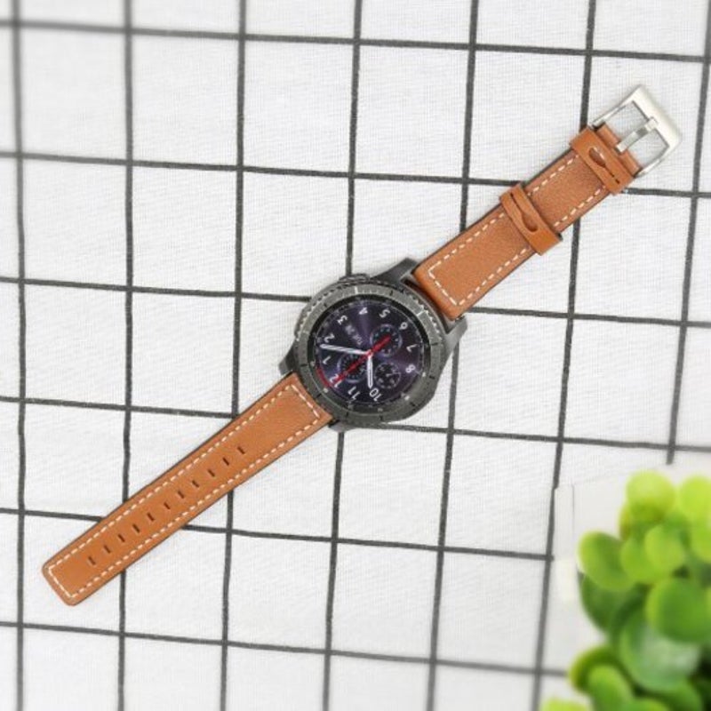 22Mm Genuine Leather Sport Watch Band Strap For Samsung Galaxy 46Mm Brown