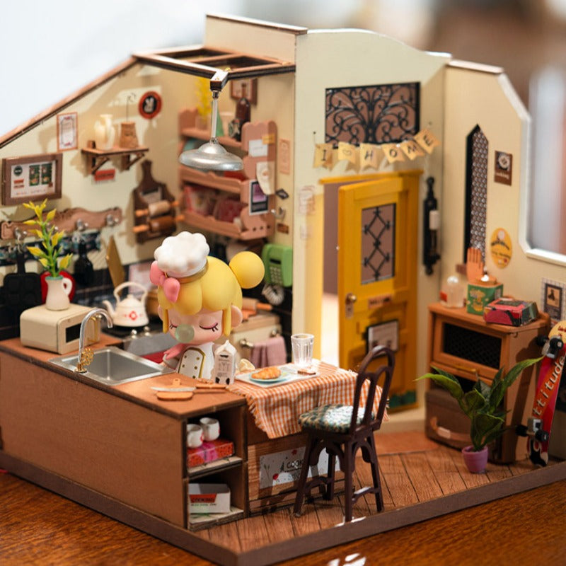 Rolife Happy Kitchen Dollhouse Minature House Diy Puzzle With Led Light