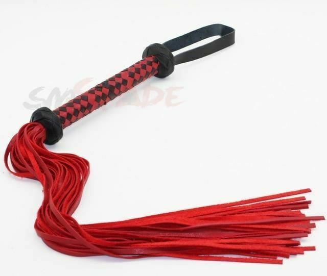 Red Black Suede Leather Flogger Bdsm Impact Play Spanking Whip