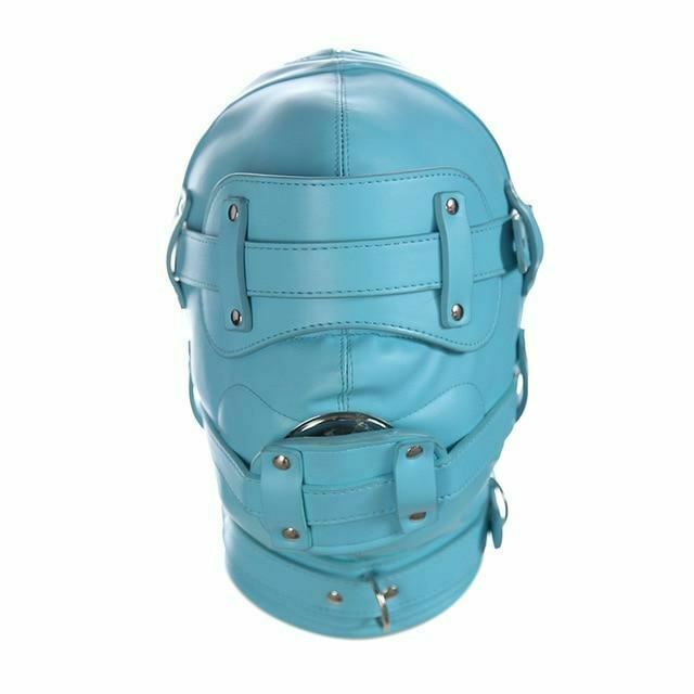 Pink Blue Fetish Full Hood With Mouth Dildo Gag Bdsm Bondage Sex Mask