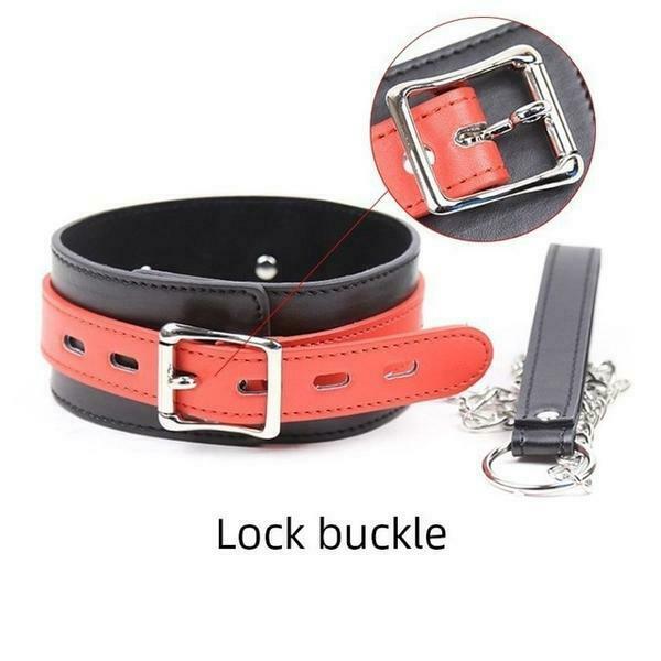 Sexy Leather Bondage Collar Lead Chain Dog Roleplay Puppy Pet Play B-D-S-M