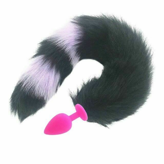 Black Fox Tail Anal Butt Plug Faux Fur Stainless Steel Cosplay Bdsm Pet Play