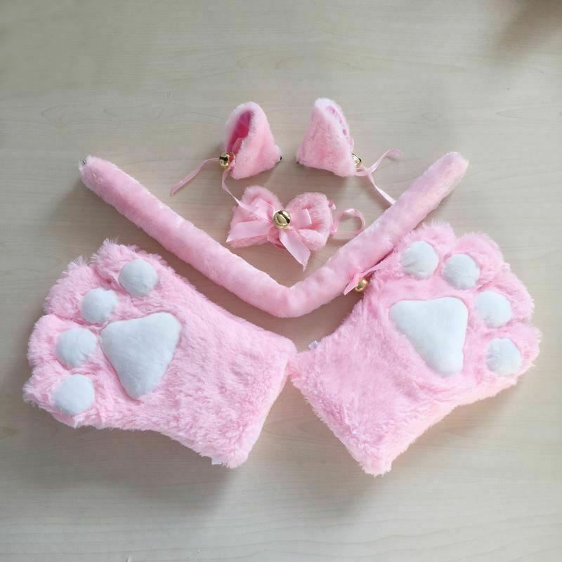 Plush Cat Ears Paws Gloves Tail Anime Cosplay Kitten Pet Play Bdsm Kink Fetish