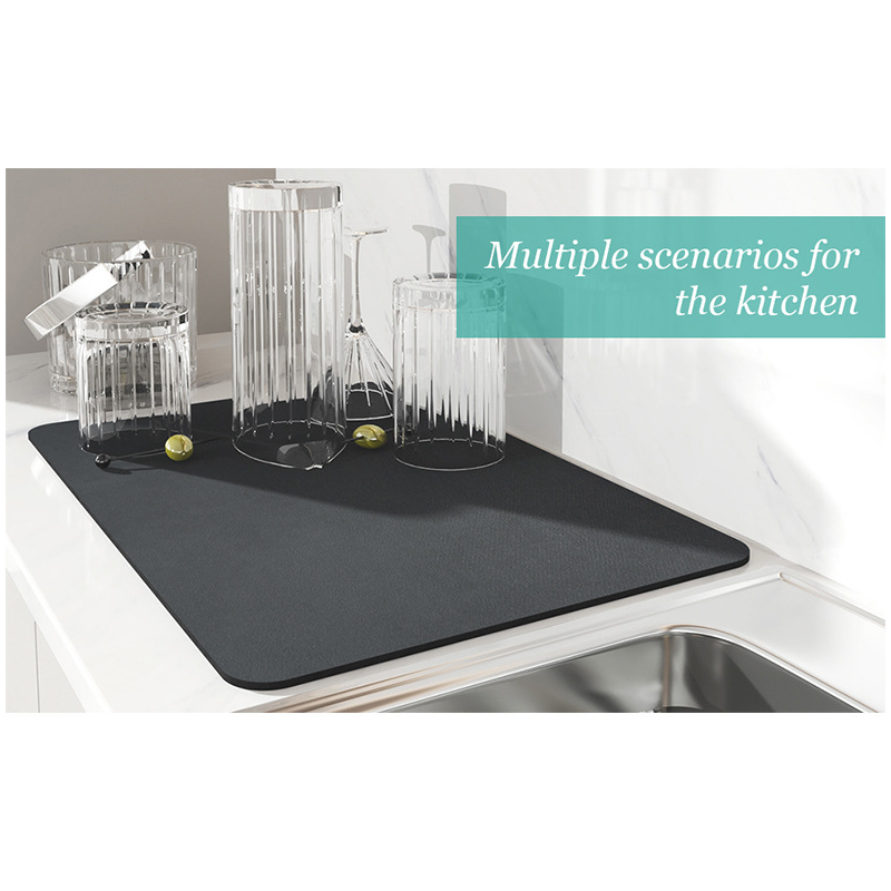 2 Pcs Dark Gray Kitchen Drying Mat Super Absorbent Dish & Cup Drainer Pad 30X40cm