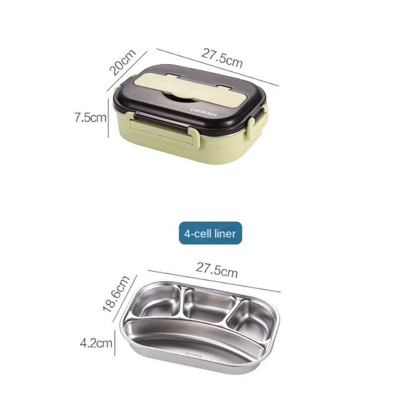 304 Stainless Steel Lunch Box Portable Thermal Insulation Four Grid Leak Proof Adult Office Student School Food Containe