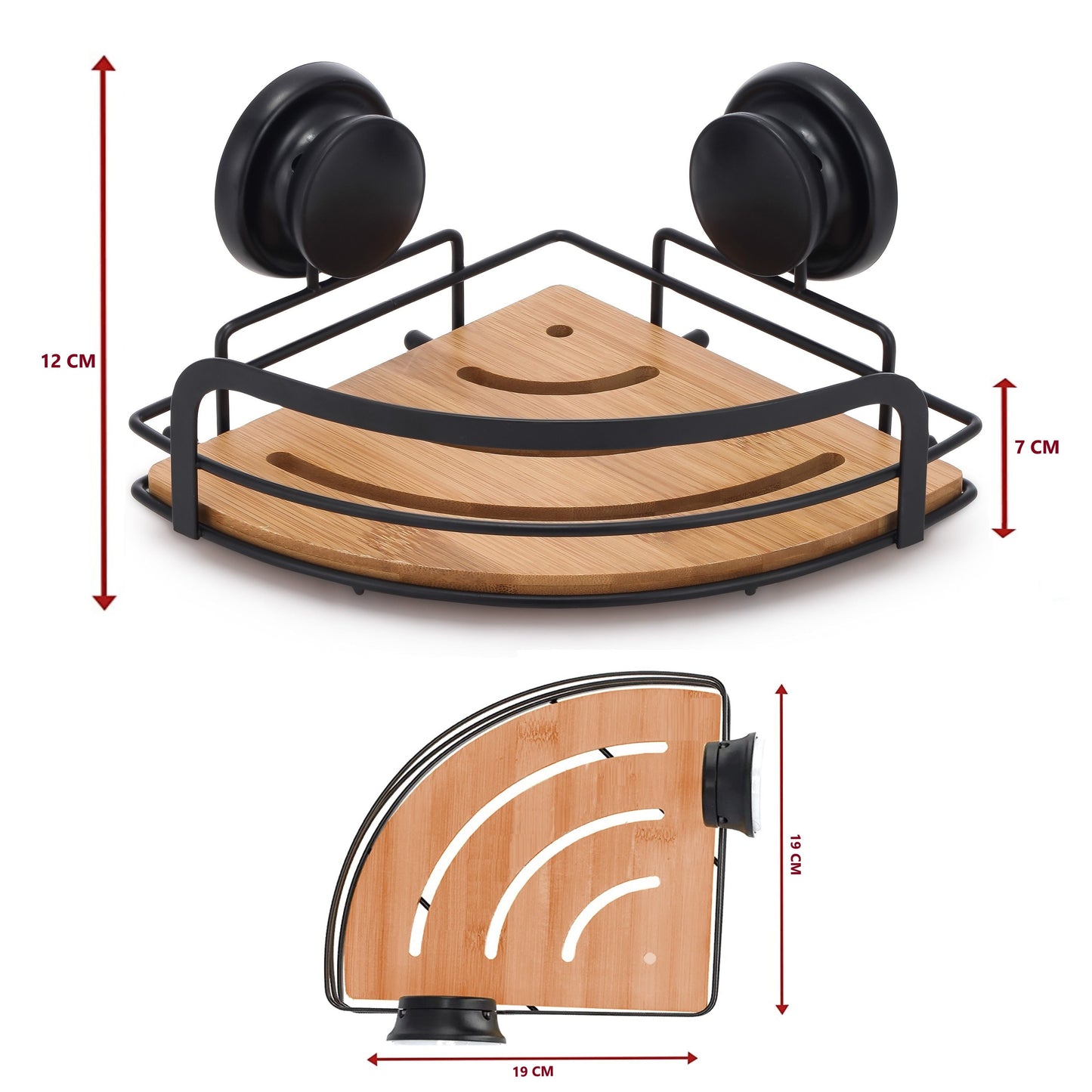 Carla Home 2 Pack Round Bamboo Corner Shower Caddy Shelf Basket Rack With Premium Vacuum Suction Cup No Drilling For Bat