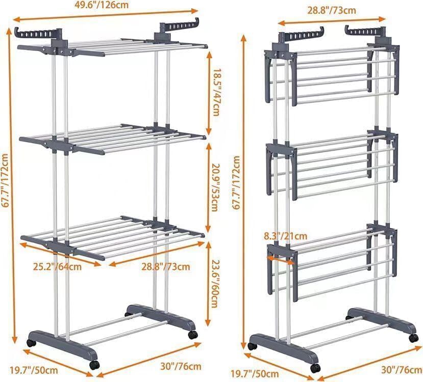 Carla Home Folding Clothes Drying Rack With Wheels And Adjustable Side Wings For Laundry Storage (Upgraded Model)