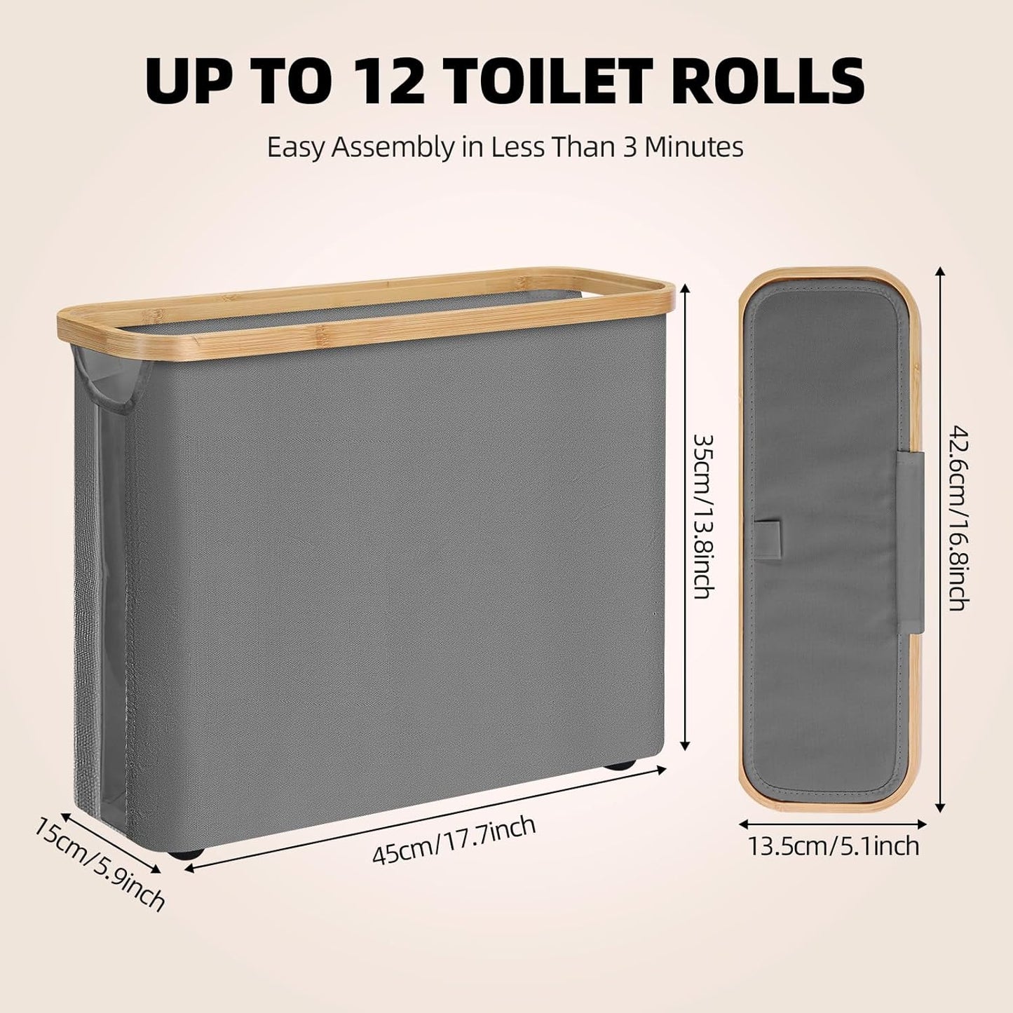 Carla Home 2 Pack Toilet Paper Storage Basket Holds Up 12 Rolls With Bamboo Lid And Handle For Rv Closet (Grey)