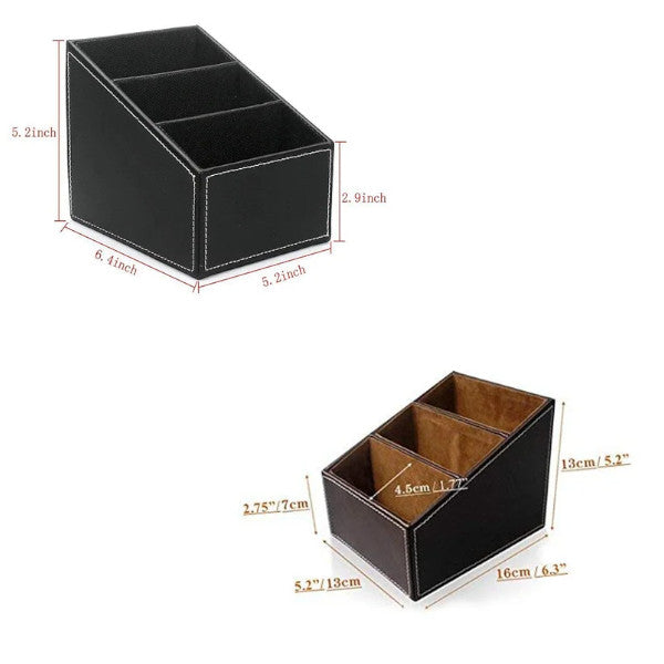 3 Compartments Pu Leather Remote Controller Holder Tv Guide Cd Organizer Caddy Stationery Pens Pencils