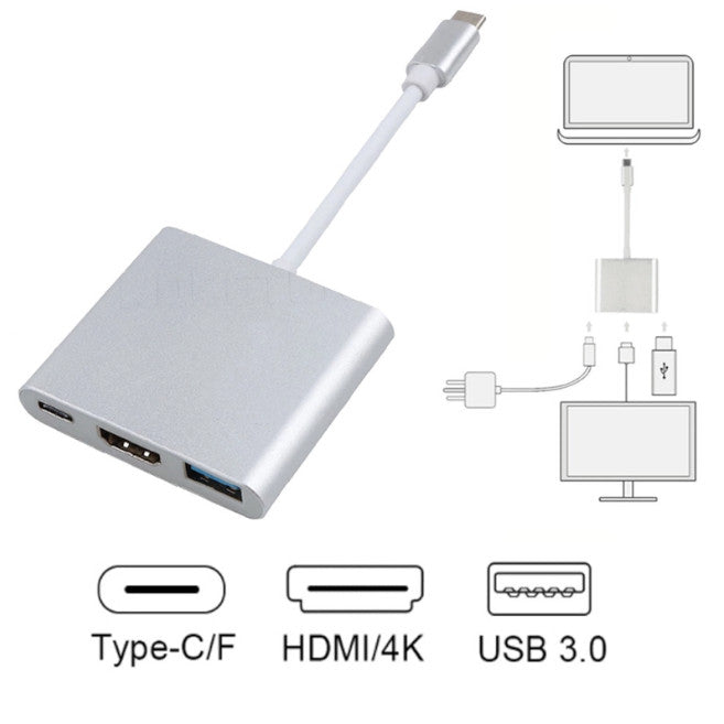 3 In 1 Usb C Hub Male To Female 3.1 Type Hdmi 3.0 Charging Adapter For Macbook Air 12 Converter