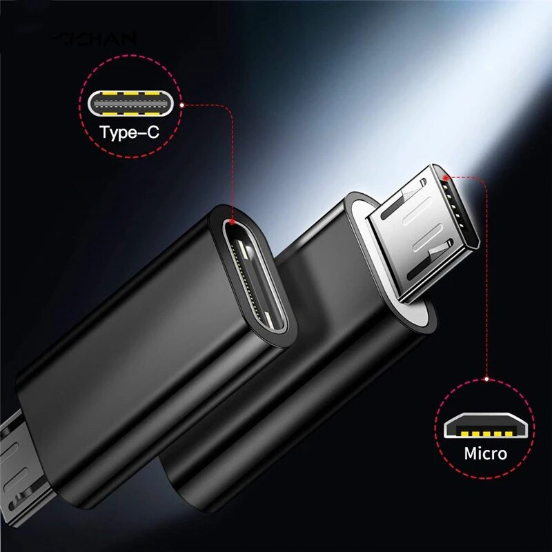 3 Pcs Type C Usb To Micro Adapter Converter Data Sync Charging Connector Black