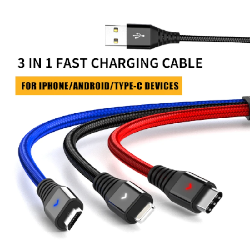 3In1 Multi Charging Cable Type Micro Usb 8Pin For Iphone And Most Smart Phones Black 100Cm