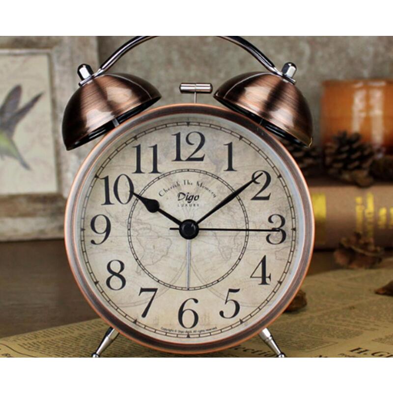 4 Incheses Creative Retro Silent Desktop Clock Twin Bell Loud Alarm For Heavy Sleepers