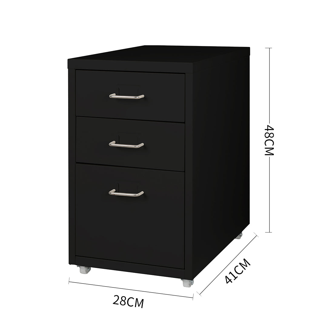 3 Drawer Office Drawers Filing Cabinet Black Steel Storage