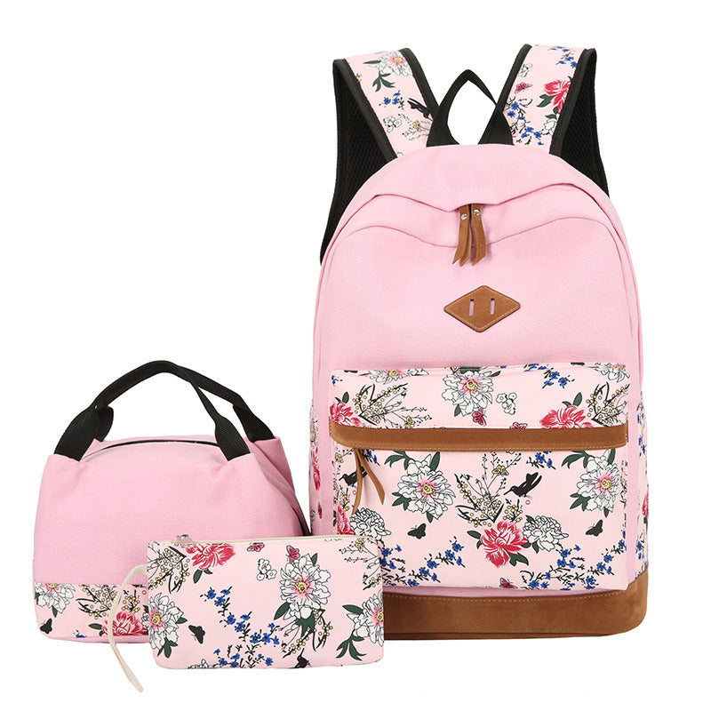 Floral Bags 3Pcs Schoolbag Backpack Lunch And Wallets