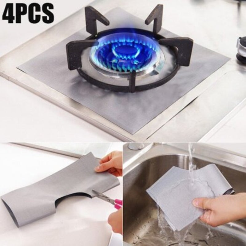 4Pcs Reusable Gas Hob Protector Silver