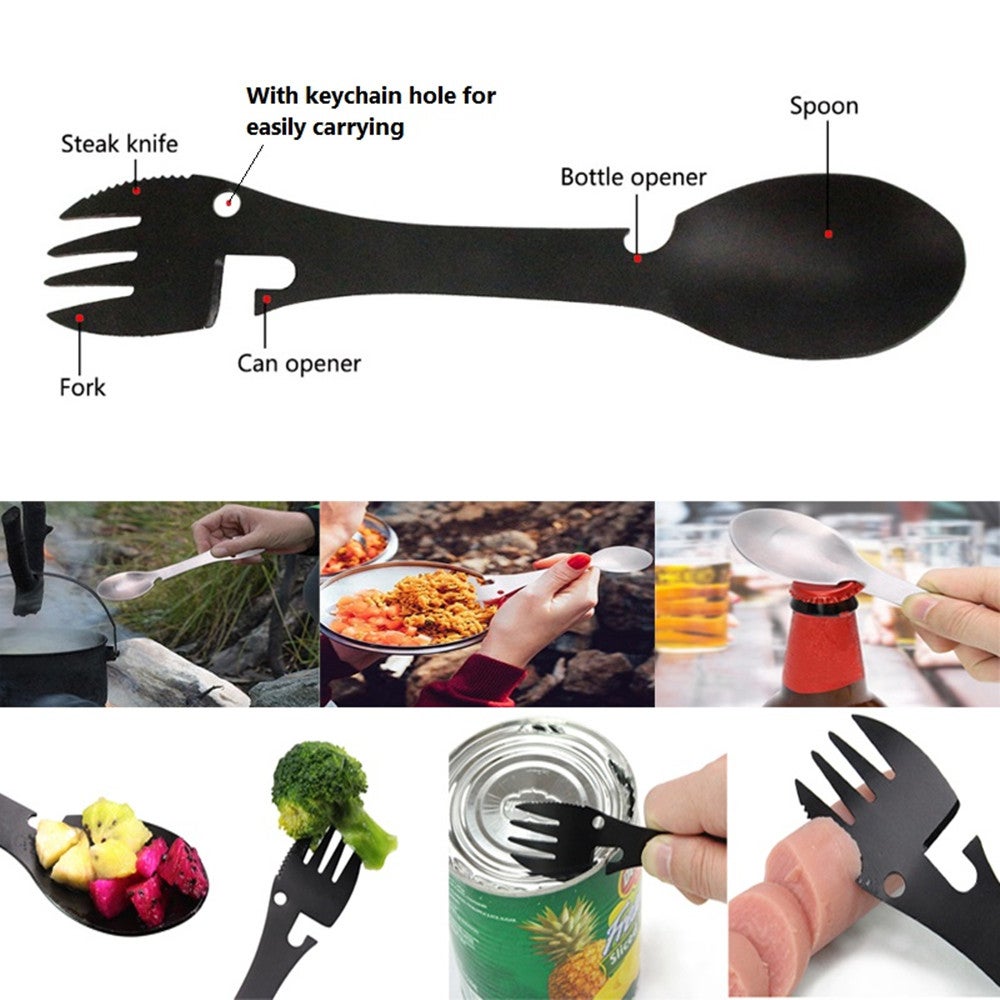 4Pcs Tableware Spoon Multi Tool Can Opener Flatware Portable Bottle Cutlery Multitool Camp Utensil Fork Spork Stainless