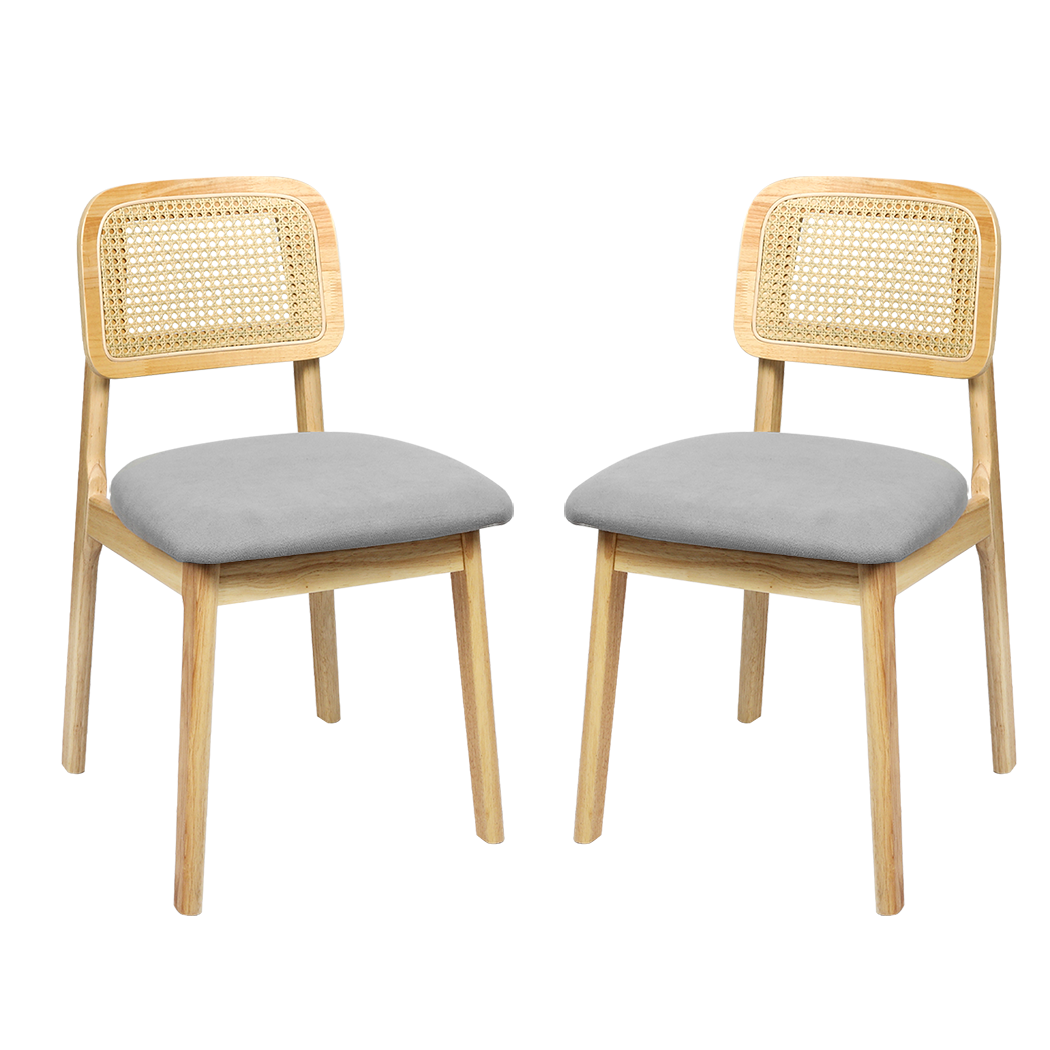 Set Of 2 Armless Dining Chairs With Wood And Rattan Natural For Modern Spaces