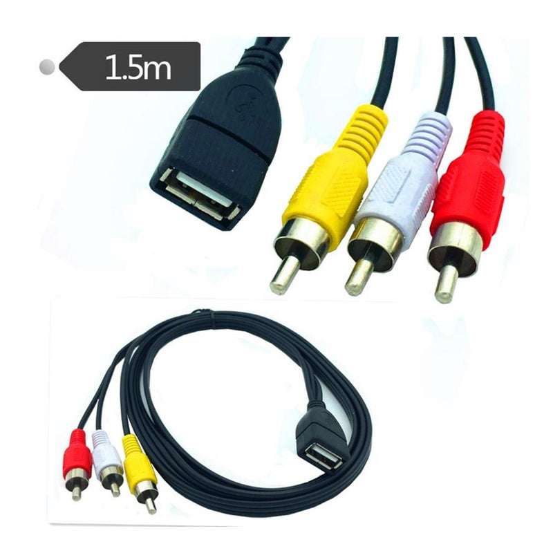 1.5M Usb Female To 3 Rca Phono Av Cable Lead Pc Tv Aux Audio Video Adapter
