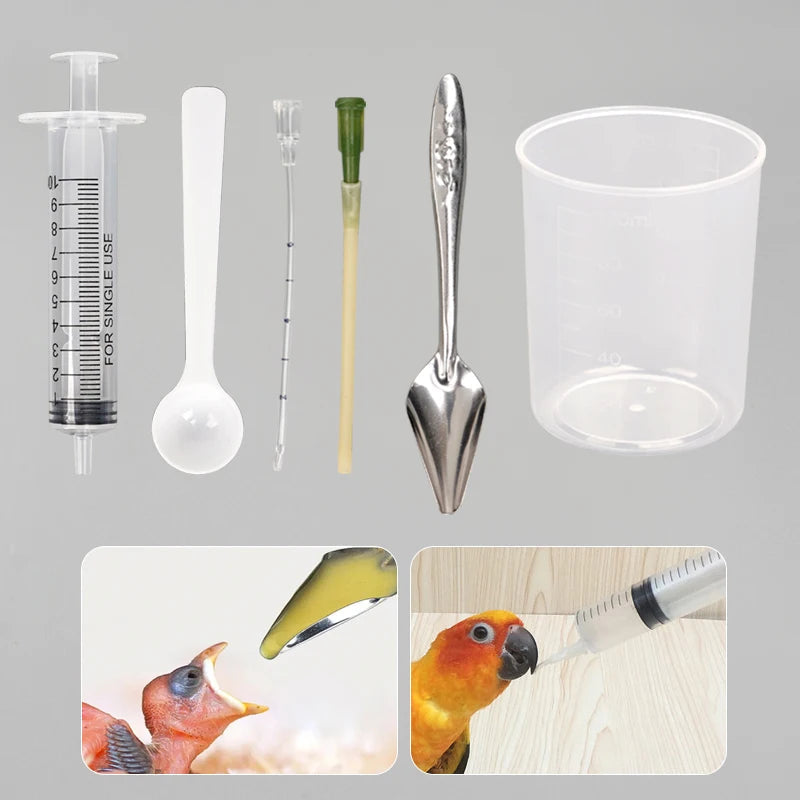 5Pcs/Set Bird Parrot Feeder Spoon With Manual Syringe Baby Water Milk Medicine Feeding Needle Supplies