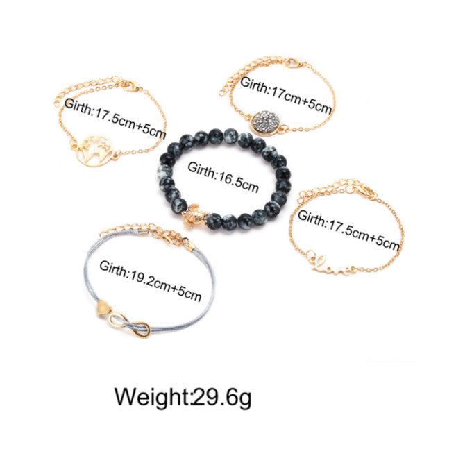 Veile Studios 5Pcs Map Tortoise Bead Chain Loving Eight Character Bracelet Suite